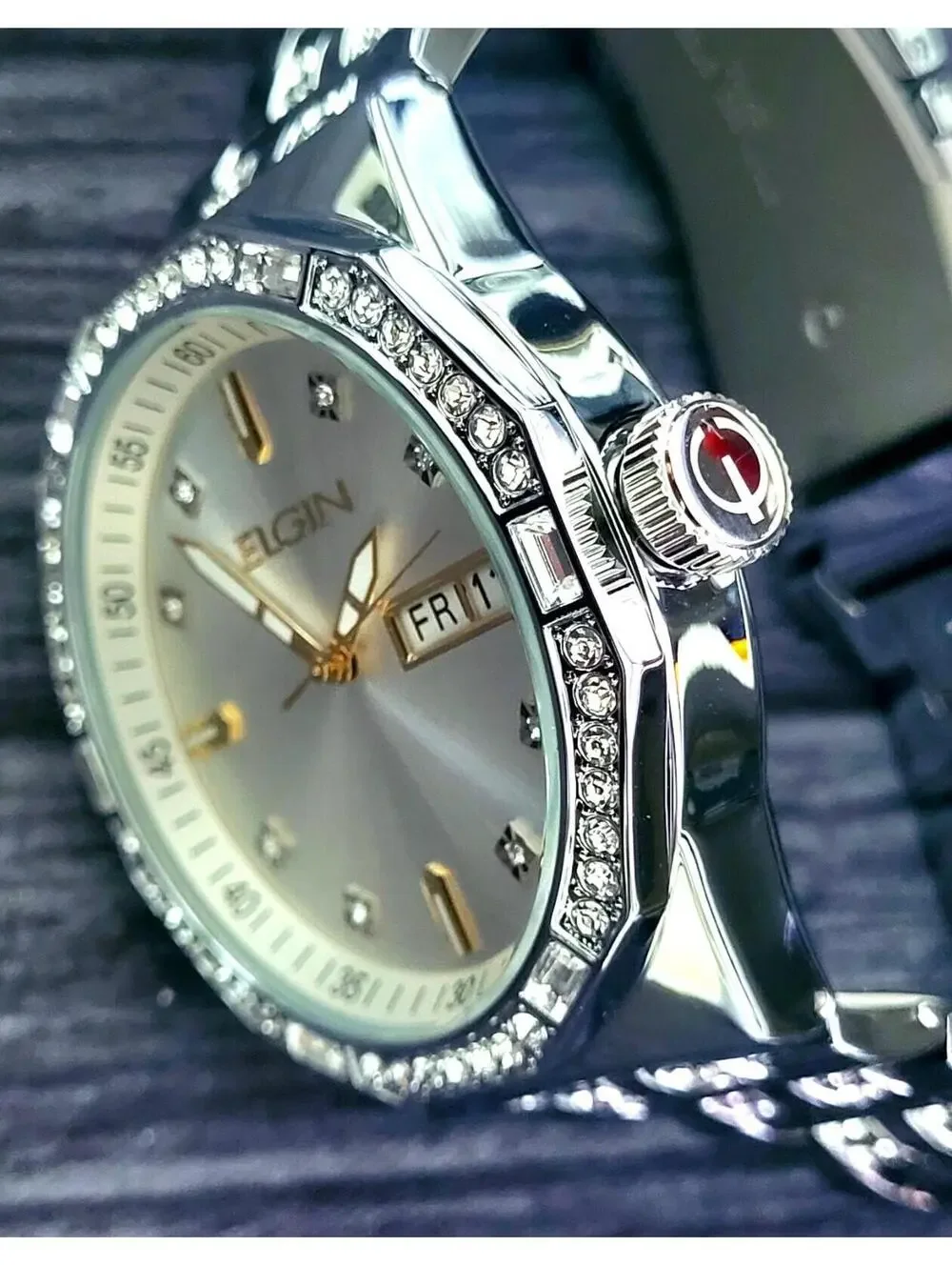 Rare‎ Elgin Mens Paved Diamond Bezel Watch Authorized Dealer